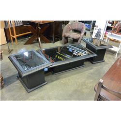 BLACK MIRROR TOP 3 PIECE COFFEE TABLE SET