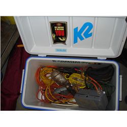 COLEMAN COOLER WITH ELECTRICS LIGHTS AND EXTENSION CORDS