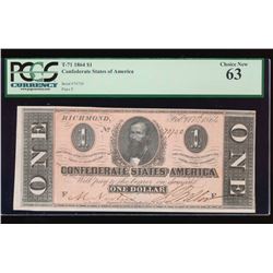 1864 $1 Confederate States of America PCGS 63