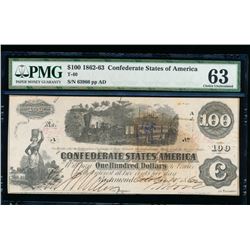 1861 $100 Confederate States of American Note PMG 63