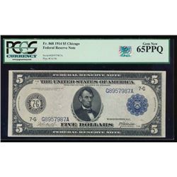 1914 $5 Chicago Federal Reserve Note PCGS 65PPQ