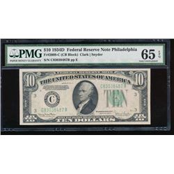 1934D $10 Philadelphia Federal Reserve Note PMG 65EPQ