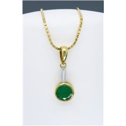 14KT Yellow Gold Emerald and Diamond Pendant with Chain