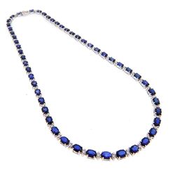 14KT White Gold 29.36ctw Sapphire and Diamond Necklace