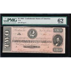 1864 $2 Confederate States of America Note PMG 62