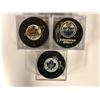 Image 1 : AUTOGRAPHED HOCKEY PUCK LOT (KLESLA, ROBERTSSON, ROSS)