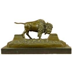Large American Buffalo Bison Bronze Sculpture by Russell Hot Cast Figurine Decor