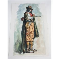 Mid 20thc Watercolor Painting, Hunter with Shotgun