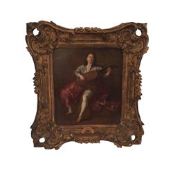 School of Watteau, Lute Player Oil Painting