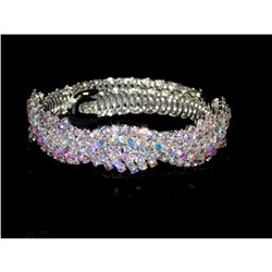 Flexible Silver W.ab Iridescent Rhinestone Crystal Bracelet Cuff