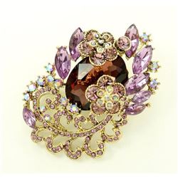 Purple Crystal Brooch Lavender Rhinestone Amethyst Broach.