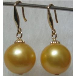 Aaa Golden South Sea Pearl Earrings 9-10mm 14k Gold Earring