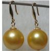 Image 1 : Aaa Golden South Sea Pearl Earrings 9-10mm 14k Gold Earring