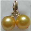Image 2 : Aaa Golden South Sea Pearl Earrings 9-10mm 14k Gold Earring