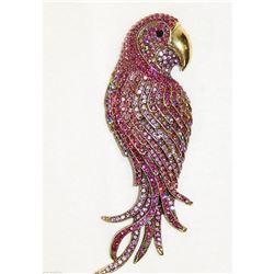 Majestic AB Rainbow, Fuchsia Rhinestones Parrot Bird Pendant / Brooch Pin