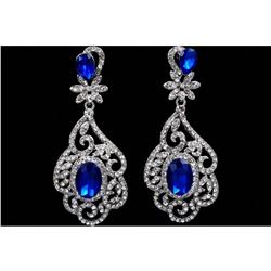 Elegant Royal Blue Czech Crystal & Rhinestone Drop Earrings