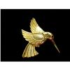 Image 1 : Vintage Textured Gold Tone Hummingbird Bird in Flight Red Rhinestone Brooch Pin