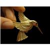 Image 2 : Vintage Textured Gold Tone Hummingbird Bird in Flight Red Rhinestone Brooch Pin