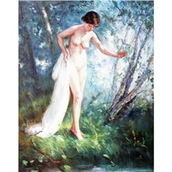 Impressionist Oil Painting, Forest Landscape Nude