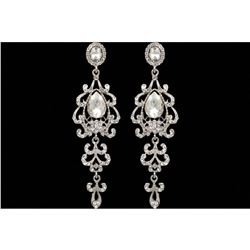 Rhodium Plated Clear Crystal Rhinestone Chandelier Drop Dangle Earrings