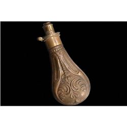 Antique Copper & Brass Black Gun Powder flask G & J.W Hawksley Floral Relief
