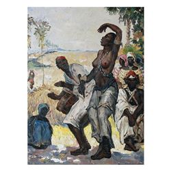 20thc Impressionism, African Dance Oil Painting