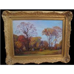 Antique Original Oil Painting On Canvas "autumn" Signed Bartholomew Sporer D1928