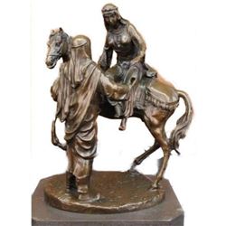 Large Arabian Man Helping his wife Bronze Marble Base Sculpture Statue by Barye