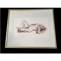 c1970 Roman Chatov, Nude Charcoal Drawing