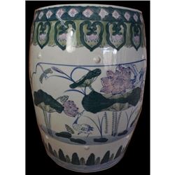 Porcelain Garden Seat, Birds & Floral Marsh Scene