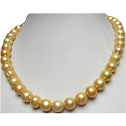Huge Natural South Sea 11 Mm Golden Pearl Necklace 18" 14k Gold Clasp