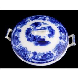 c1900 Shanghai Flow Blue China Covered Bowl