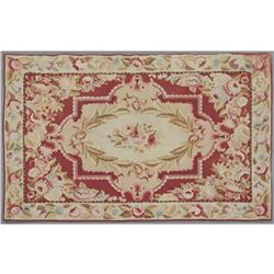 Aubusson Style Needlepoint Carpet, with floral decoration, 3' 9 x 5' 10.