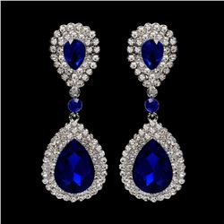 Rhodium Plated Blue Crystal Rhinestone Wedding Drop Dangle Earrings