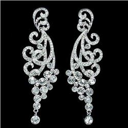Rhodium Plated Clear Crystal Rhinestone Spindrift Bridal Chandelier Earrings