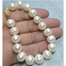10-11mm Natural White South Sea Pearls 14kt Gold Bracelet