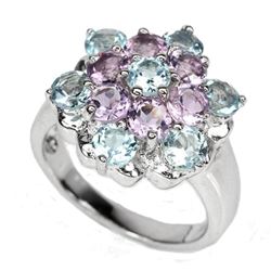 Amethyst & Topaz Sterling Flower Cocktail Ring