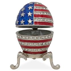 2.5" USA Flag Enameled Jeweled Faberge Inspired Egg