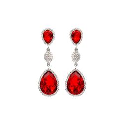 Rhodium Plated Red Crystal Rhinestone Chandelier Drop Dangle Earrings