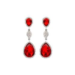 Rhodium Plated Red Crystal Rhinestone Chandelier Drop Dangle Earrings