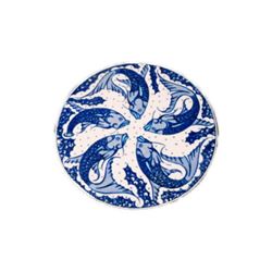 Blue White Glazed Pottery Fish Koi Carp Catfish 6 1/4" Round Trivet Hot Plate