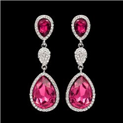 Rhodium Plated Fuchsia Crystal Rhinestone Chandelier Drop Dangle Earrings