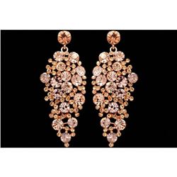 ROSE GOLD Plated Peach Crystal Rhinestone Wedding Drop Dangle Earrings