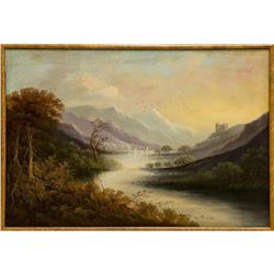 Framed Oil On Board Painting, Mountain Landscape