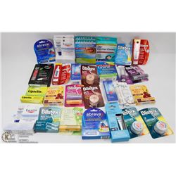 BAG OF VARIOUS LIP BALMS, COLD SORE CREAMS, ORAJEL