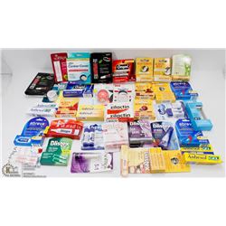 BAG OF VARIOUS LIP BALMS, COLD SORE CREAMS, ORAJEL