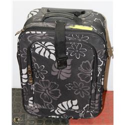 BLACK PATTERNED SUITCASE.