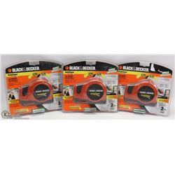 LOT OF 3 BLACK & DECKER 25' POWERED TAPE MEASURES