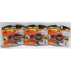 LOT OF 3 BLACK & DECKER 25' POWERED TAPE MEASURES