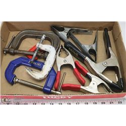 BOX OF VARIOUS CLAMPS.
